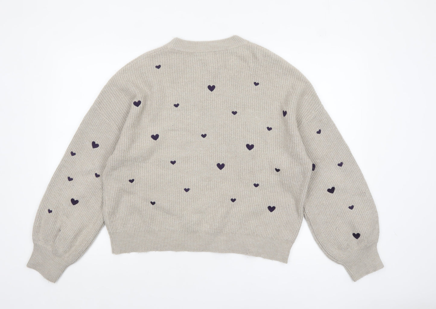 Apricot Womens Beige Heart Print Crew Neck Knit Jumper Size 12