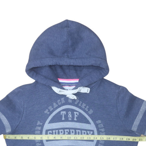 Superdry Women's Blue Pullover Hoodie Size M Graphic Print Cotton