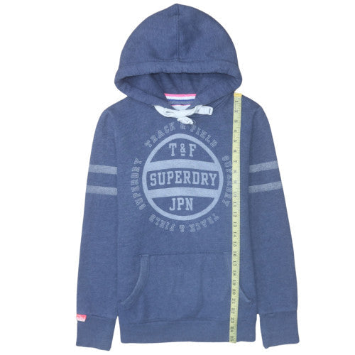 Superdry Women's Blue Pullover Hoodie Size M Graphic Print Cotton