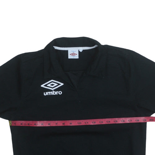 Umbro Boys Black Long Sleeve Cotton Polo Football Shirt Size 8 Years