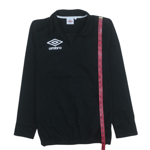 Umbro Boys Black Long Sleeve Cotton Polo Football Shirt Size 8 Years