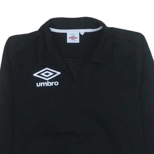 Umbro Boys Black Long Sleeve Cotton Polo Football Shirt Size 8 Years