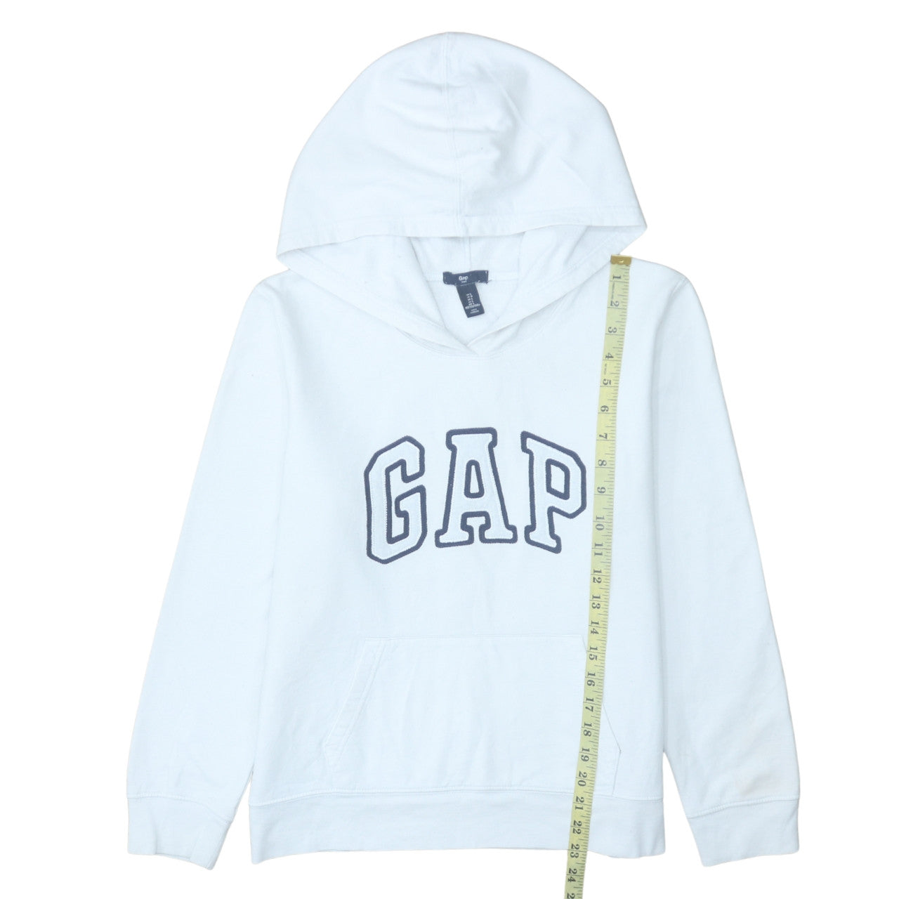 GAP Women White Pullover Hoodie L Logo Embroidered Classic Fit