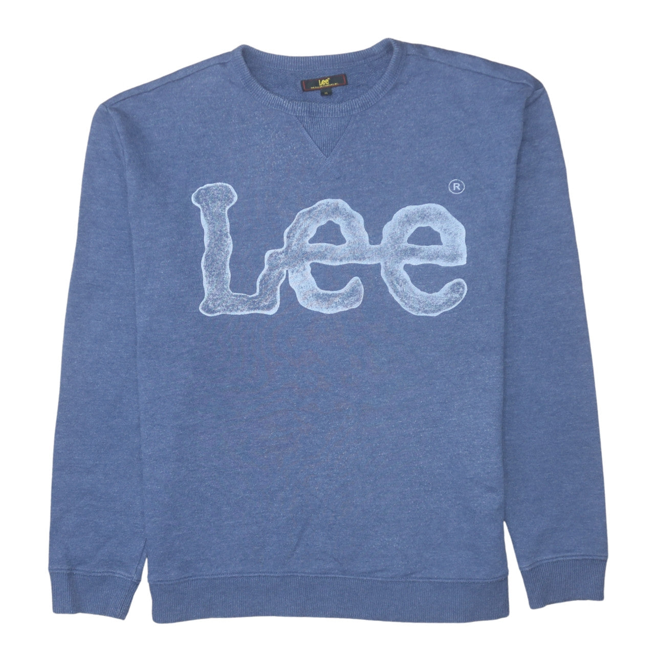 Lee Mens Blue Pullover Sweatshirt XL Crew Neck Logo Cotton Blend