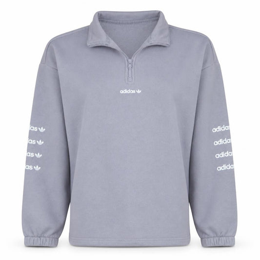 Adidas Women Grey 1/2 Zip Sweatshirt Size 10 Classic Logo Pullover