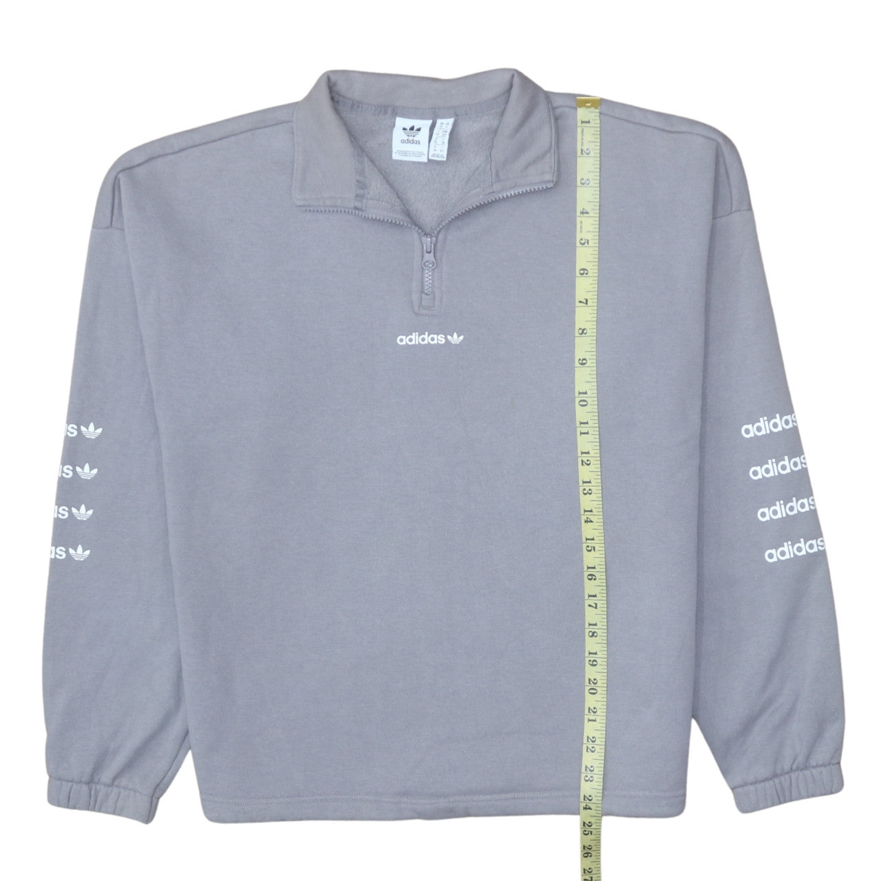 Adidas Women Grey 1/2 Zip Sweatshirt Size 10 Classic Logo Pullover