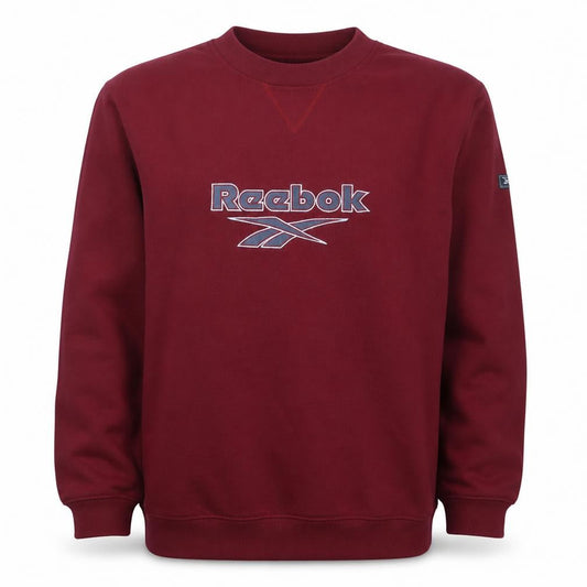 Front view of Reebok boys’ red pullover fleece sweatshirt 14-15 years logo crew neck