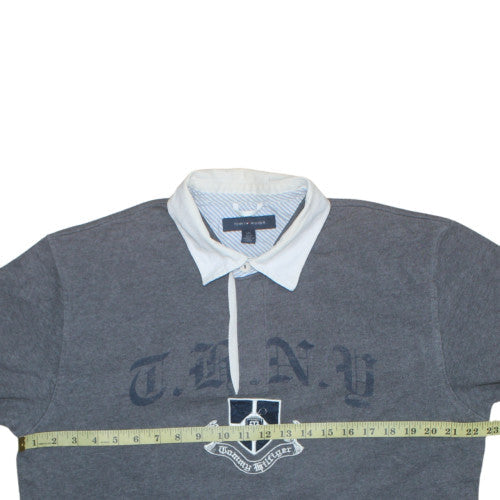 Tommy Hilfiger Mens Grey Cotton Polo Shirt L Preppy Embroidered