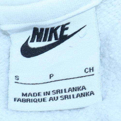 Nike Womens White Pullover Hoodie Small Logo Fleece Sweatshirt