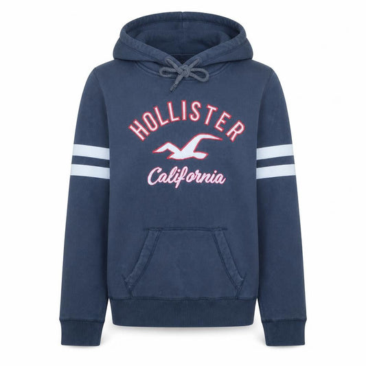 Hollister Men’s Blue M Pullover Hoodie with Logo – Regular Fit