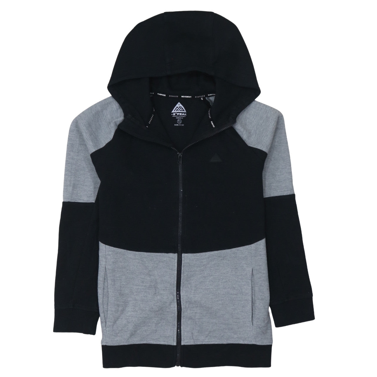 -9° PEAK Teens Black Grey Full Zip Hoodie 13-14Y Regular Fit