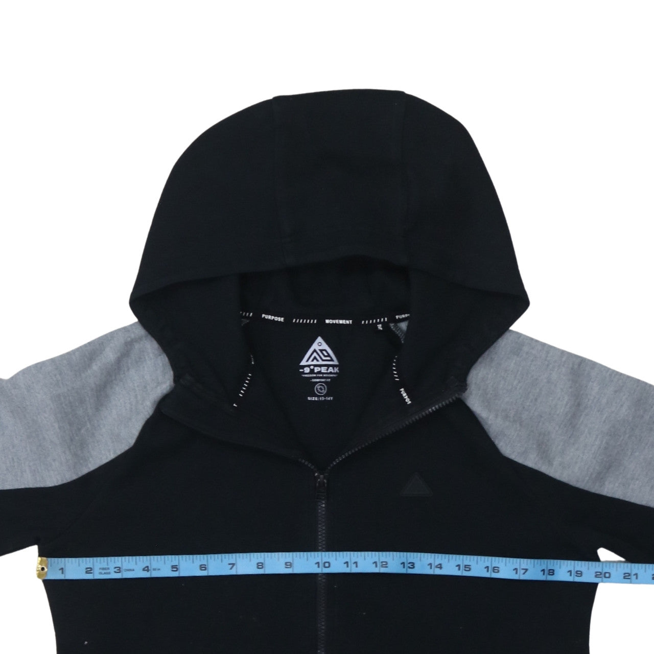 -9° PEAK Teens Black Grey Full Zip Hoodie 13-14Y Regular Fit