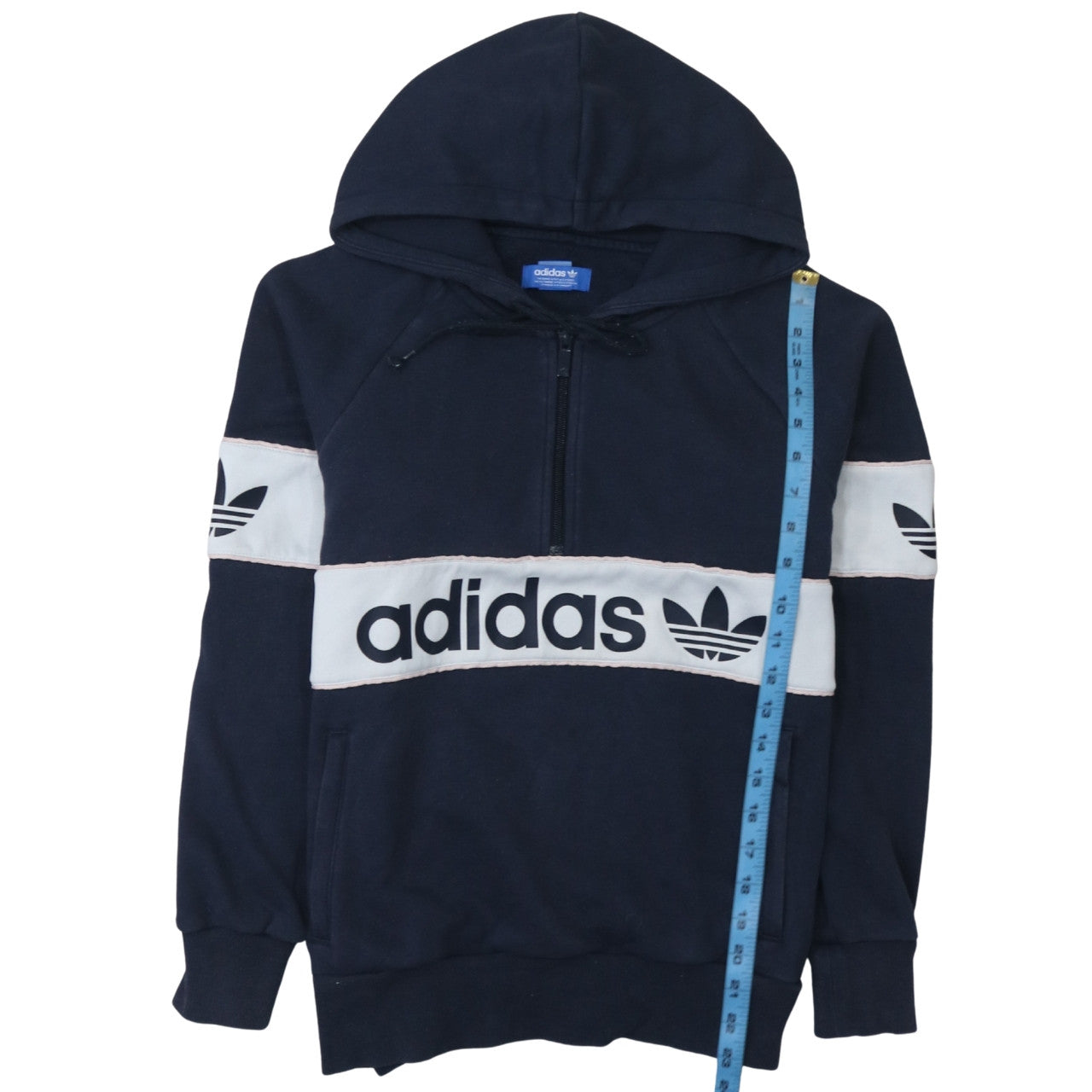 Adidas Mens Blue Small 1/2 Zip Logo Hoodie Pullover Sweatshirt