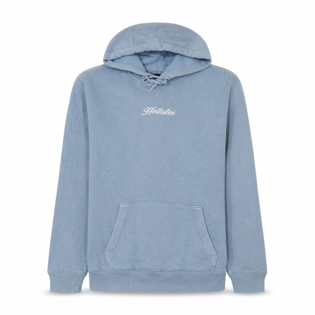 Hollister Men Blue Pullover Hoodie Medium Fleece Embroidered Logo