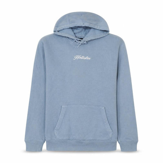 Hollister Men Blue Pullover Hoodie Medium Fleece Embroidered Logo