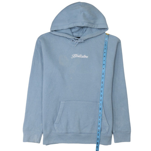 Hollister Men Blue Pullover Hoodie Medium Fleece Embroidered Logo