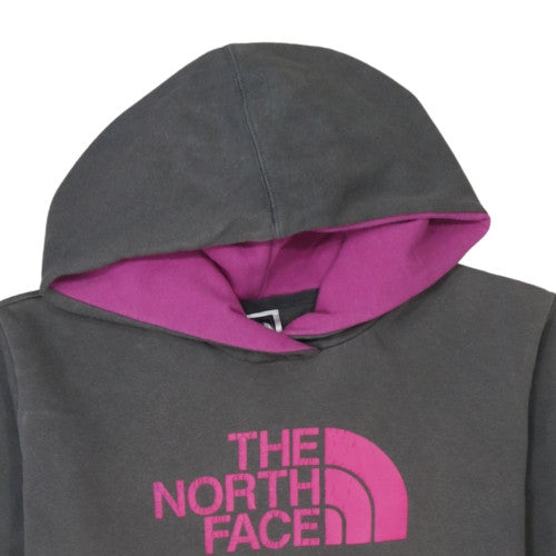 The North Face Womens Grey Pink Pullover Hoodie Size M Cotton Fleece
