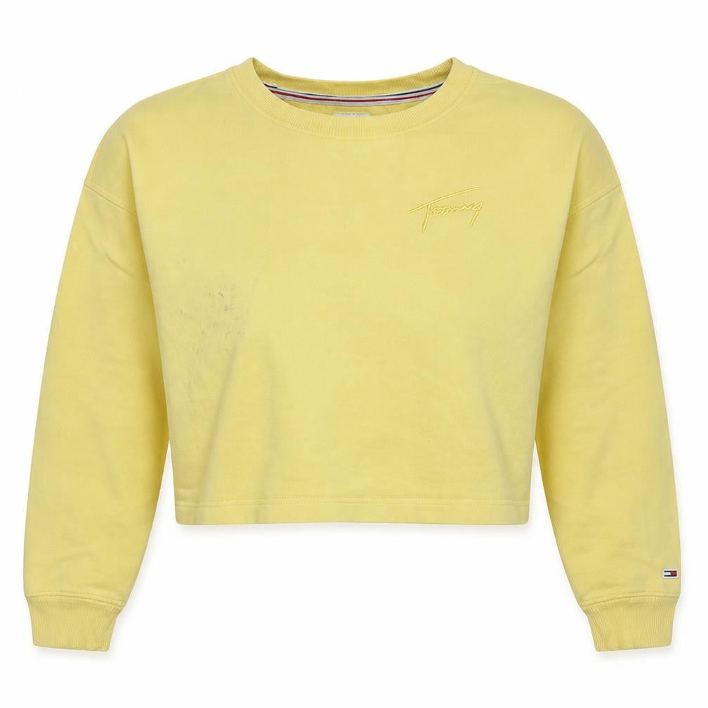 Tommy Jeans Womens Yellow Crew Neck Cropped Sweatshirt M