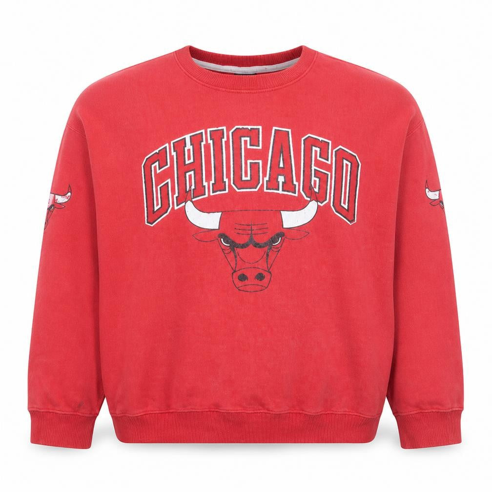 UNK Mens Red Chicago Bulls Pullover Sweatshirt L Crew Neck Graphic