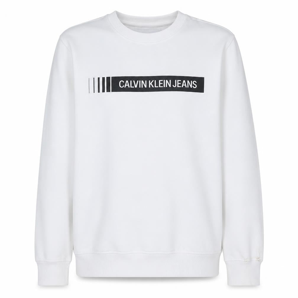 Calvin Klein Jeans Men's White Logo Pullover Sweatshirt M