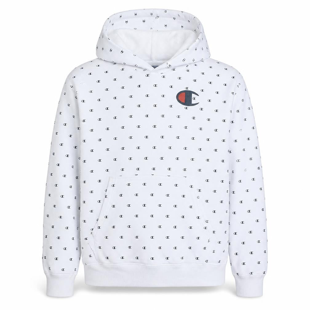 Champion Men's White Logo Pullover Hoodie Size L