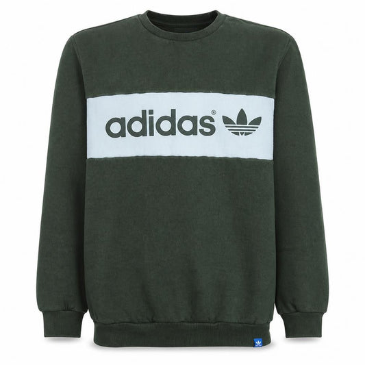 Adidas Mens Green Pullover Sweatshirt M Crew Neck Logo Casual