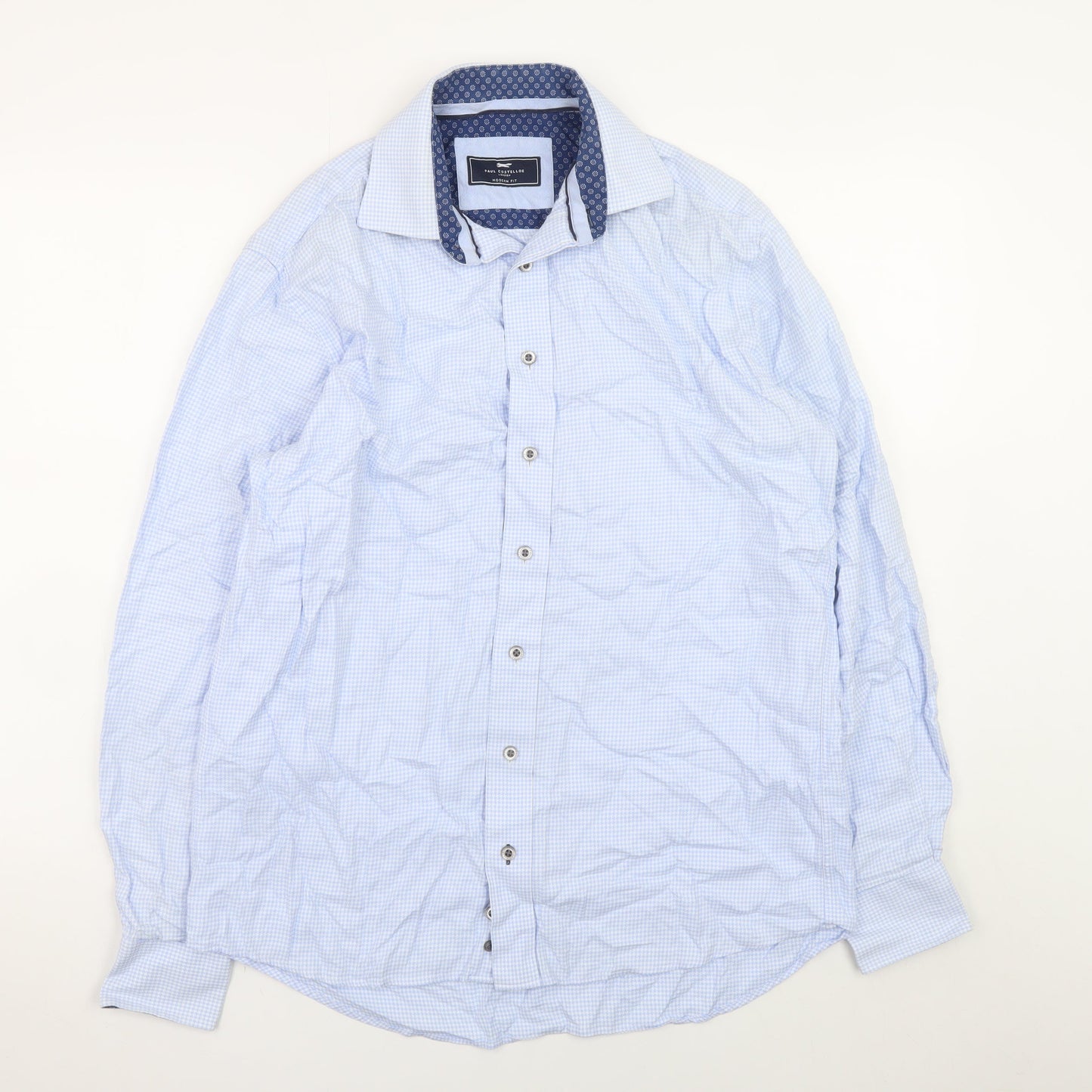 Paul Costelloe Men's Blue Check Long Sleeve Classic Shirt 15.5