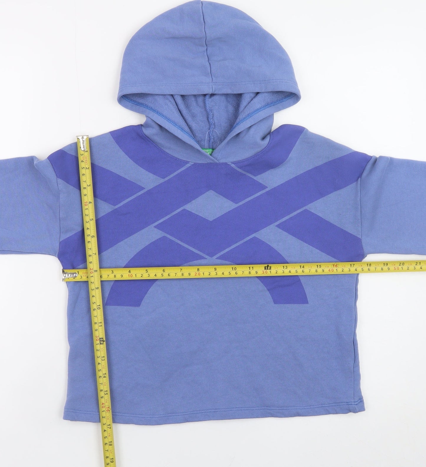United Colors of Benetton Boys Blue Pullover Hoodie L 8-9 Years Cotton