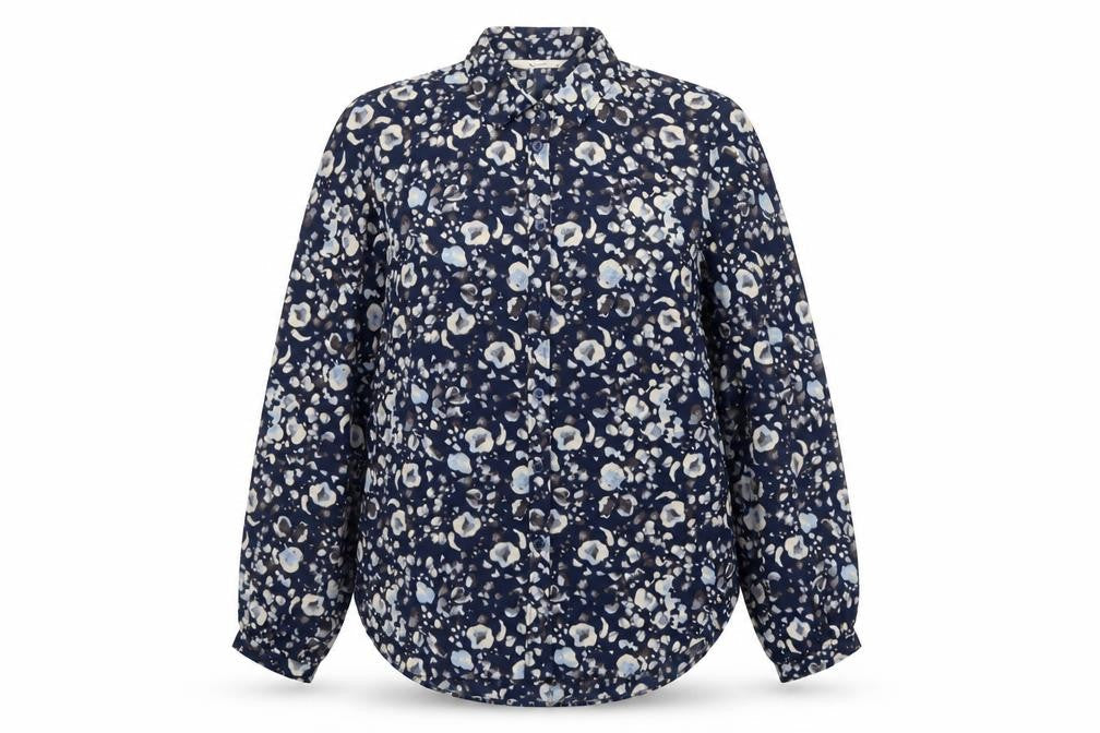Tu Women Blue Floral Button Blouse Size 14 Long Sleeve Polyester