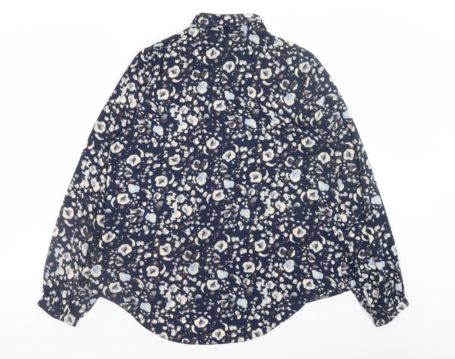 Tu Women Blue Floral Button Blouse Size 14 Long Sleeve Polyester