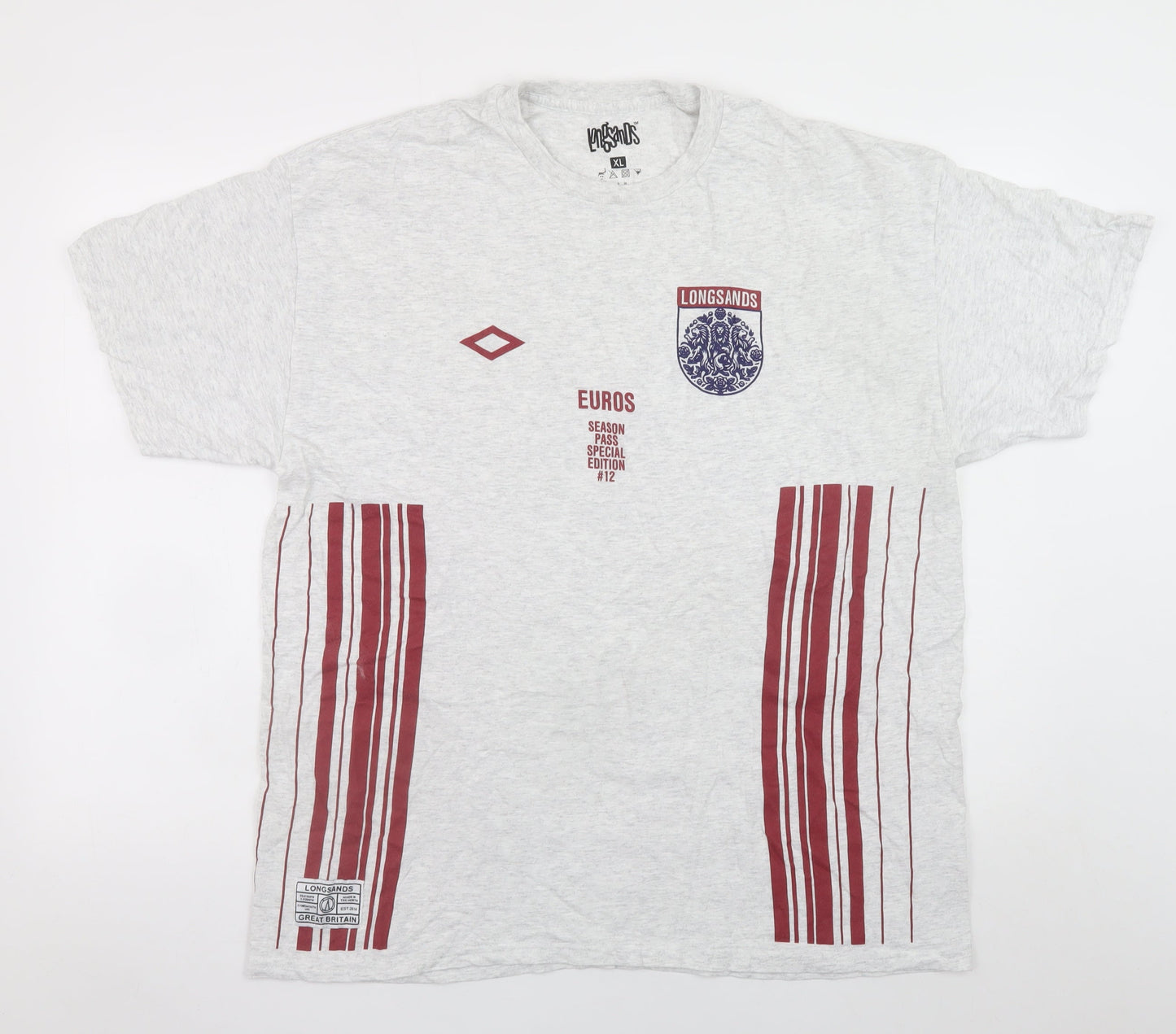 Longsands Men's Grey Euros Graphic T-Shirt XL Short Sleeve Sports Style