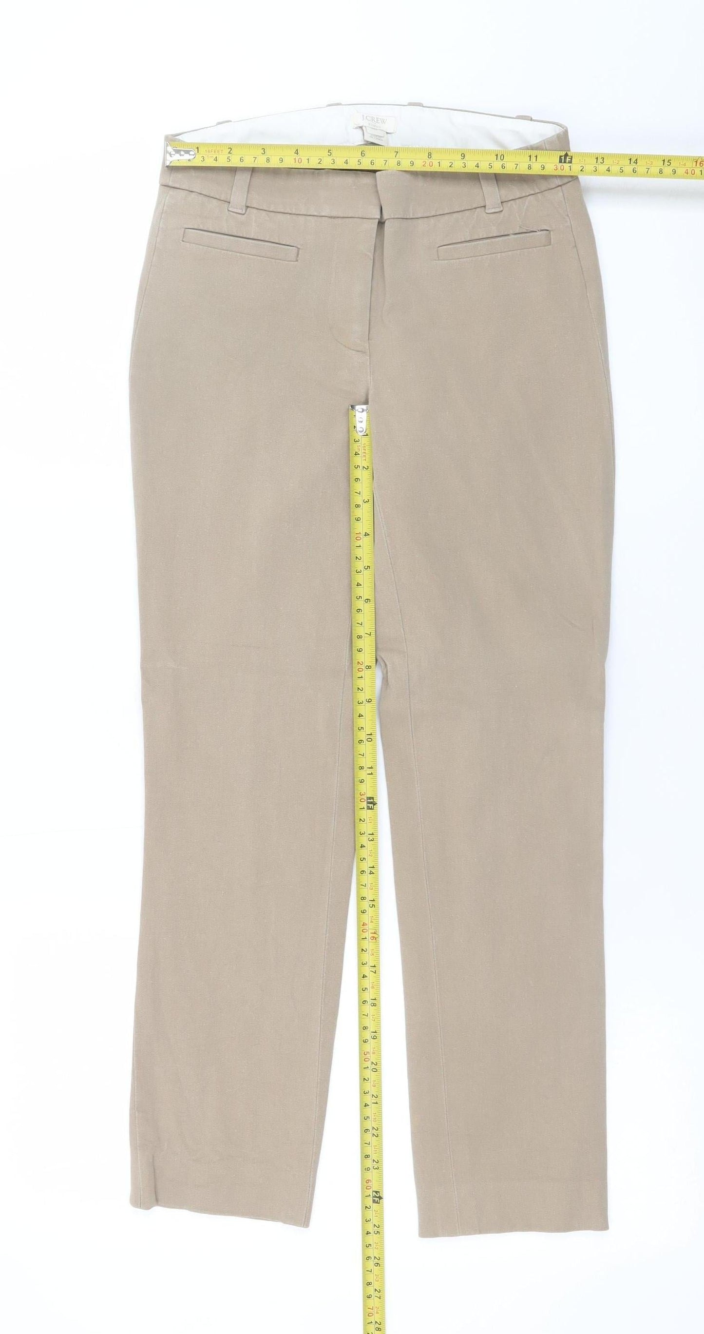 J.Crew Women Beige Stretch Cotton Blend Straight Trousers Size 00R