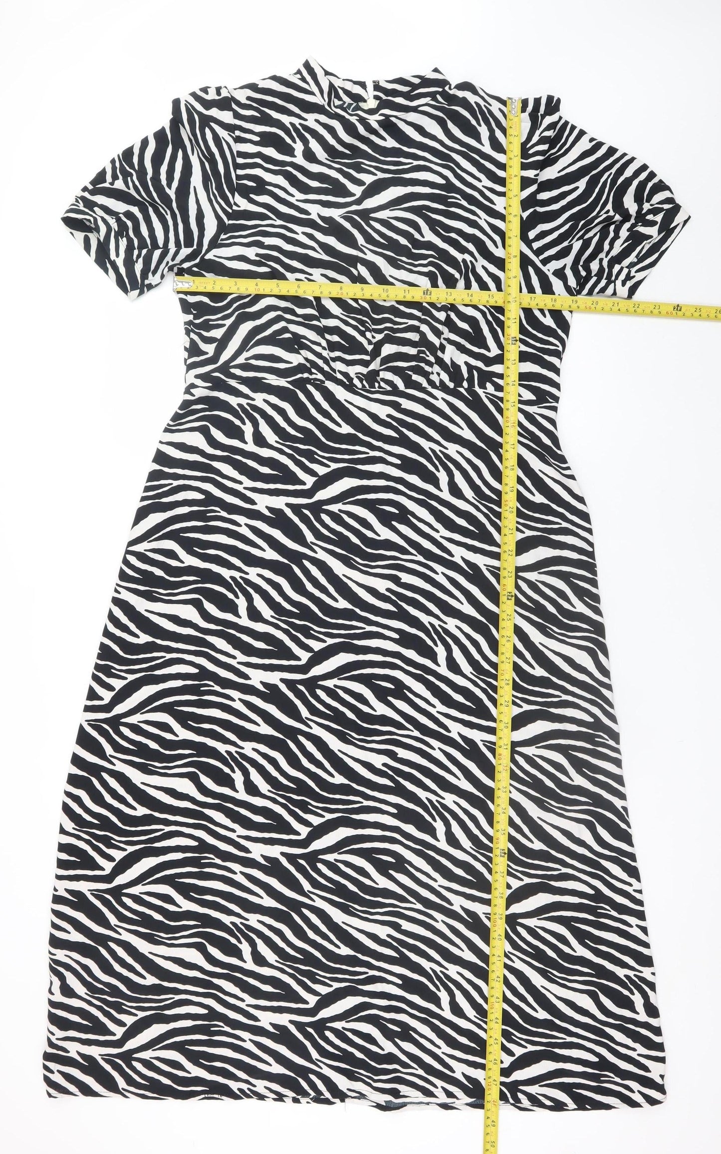 Peacocks Women Black Zebra Print Midi A-Line Dress Size 14