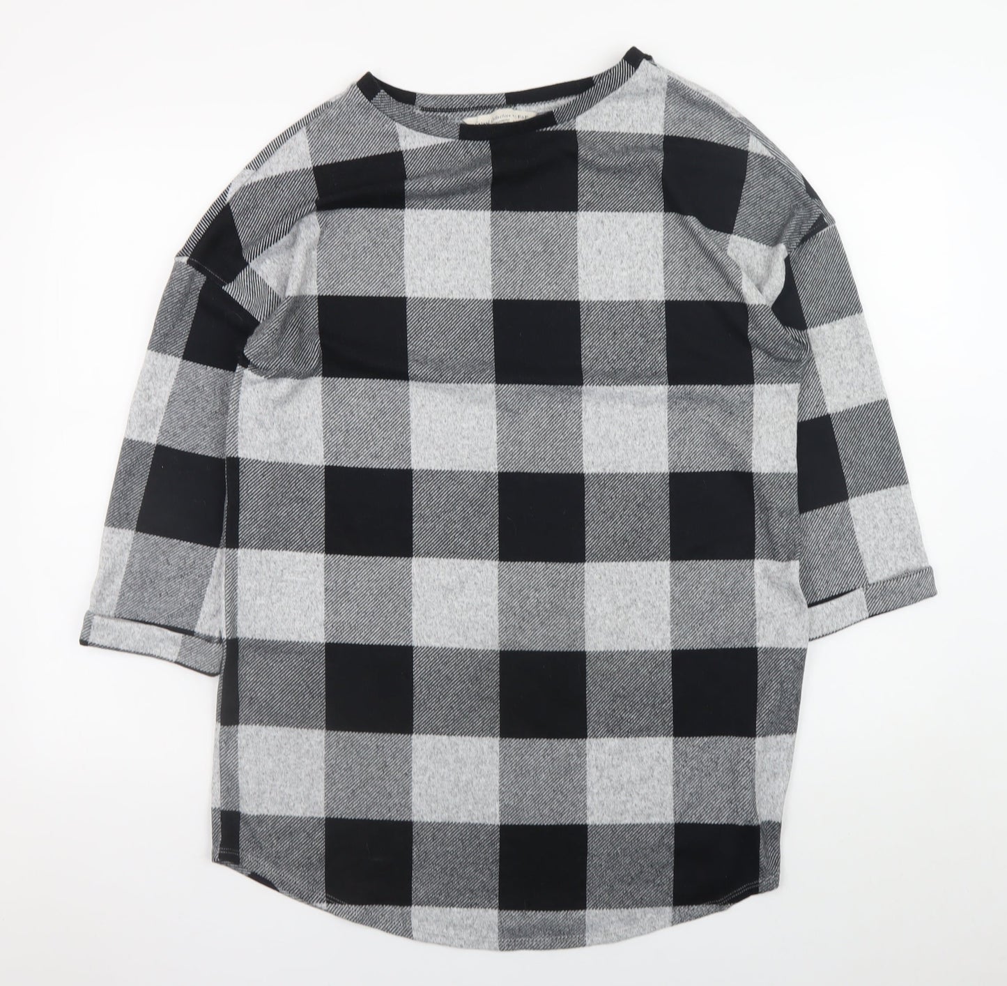 F&F Women's Grey Check Shift Dress UK 14 3/4 Sleeve Boat Neck