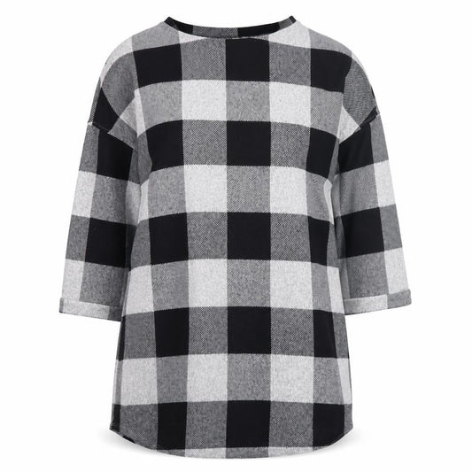 F&F Women's Grey Check Shift Dress UK 14 3/4 Sleeve Boat Neck