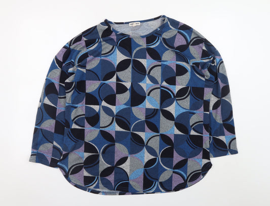 Mudflower Women's Multicoloured Geometric Long Sleeve Jersey T-Shirt UK 16