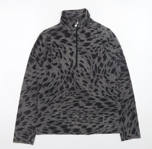 Daily Women Grey Animal Print 1/2 Zip Pullover Sweatshirt Size S