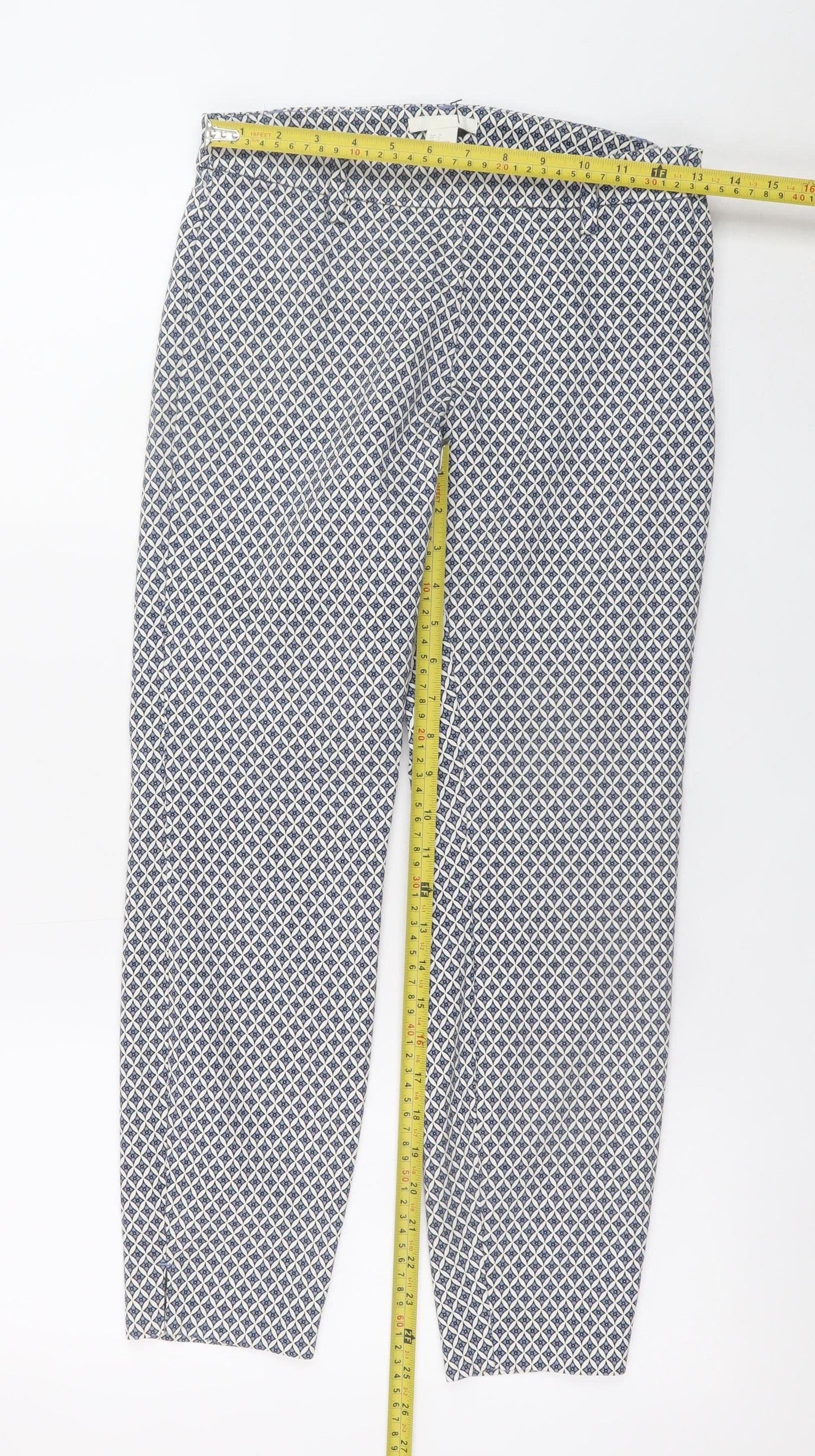 H&M Women Blue Geometric Slim Ankle Trousers Size 8