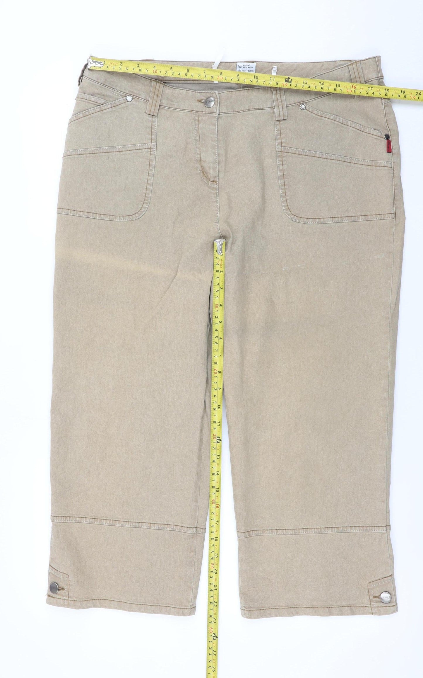 MIAN Women's Beige Cotton Stretch Capri Trousers Size 25
