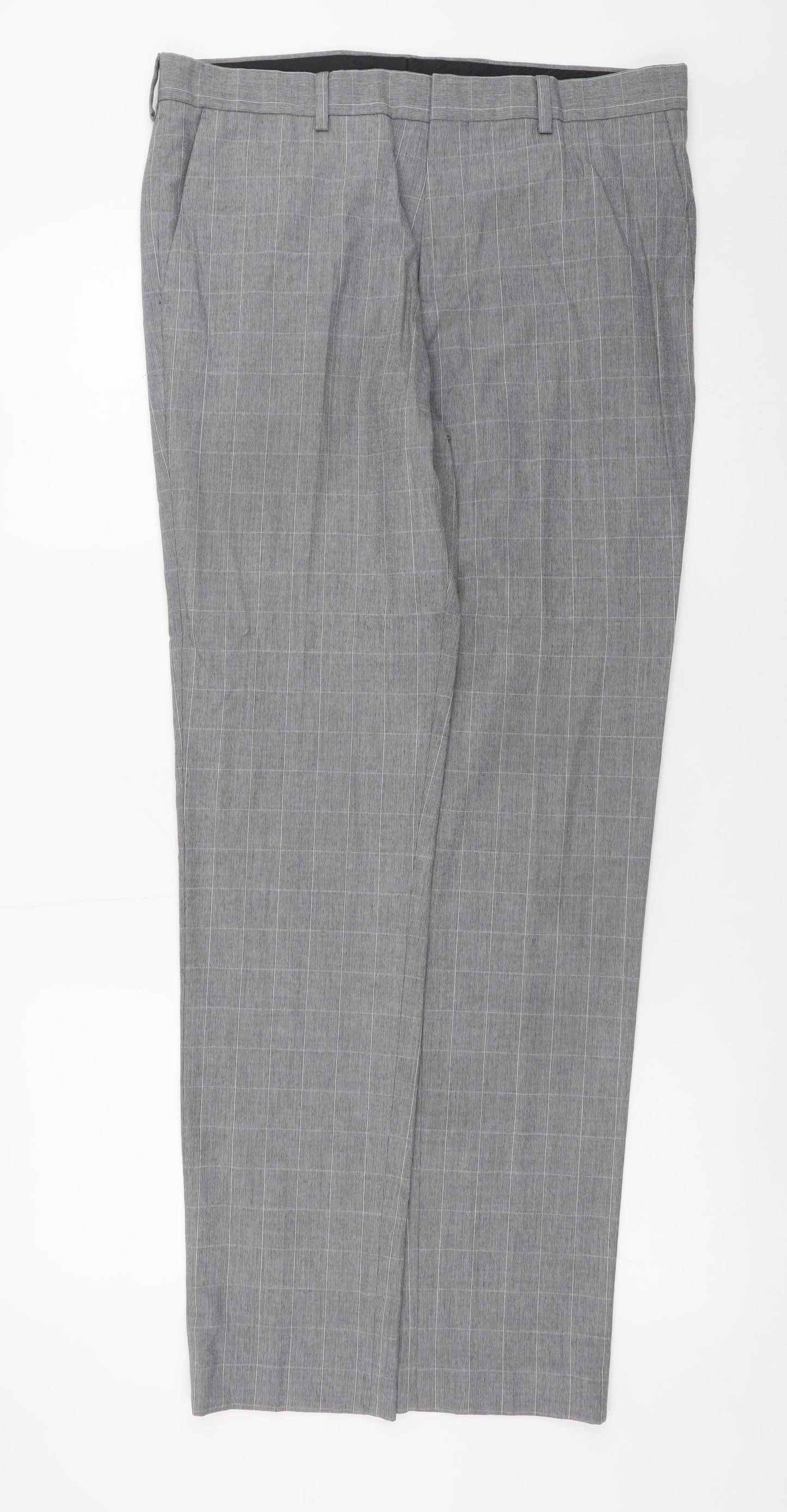 River Island Men's Grey Check Slim Fit Dress Trousers 32L