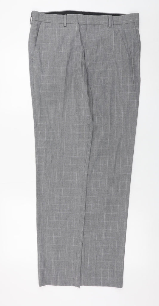 River Island Men's Grey Check Slim Fit Dress Trousers 32L
