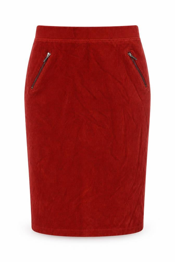 Tu Women Red Corduroy Stretch Skirt Size 10 with Zip Pockets