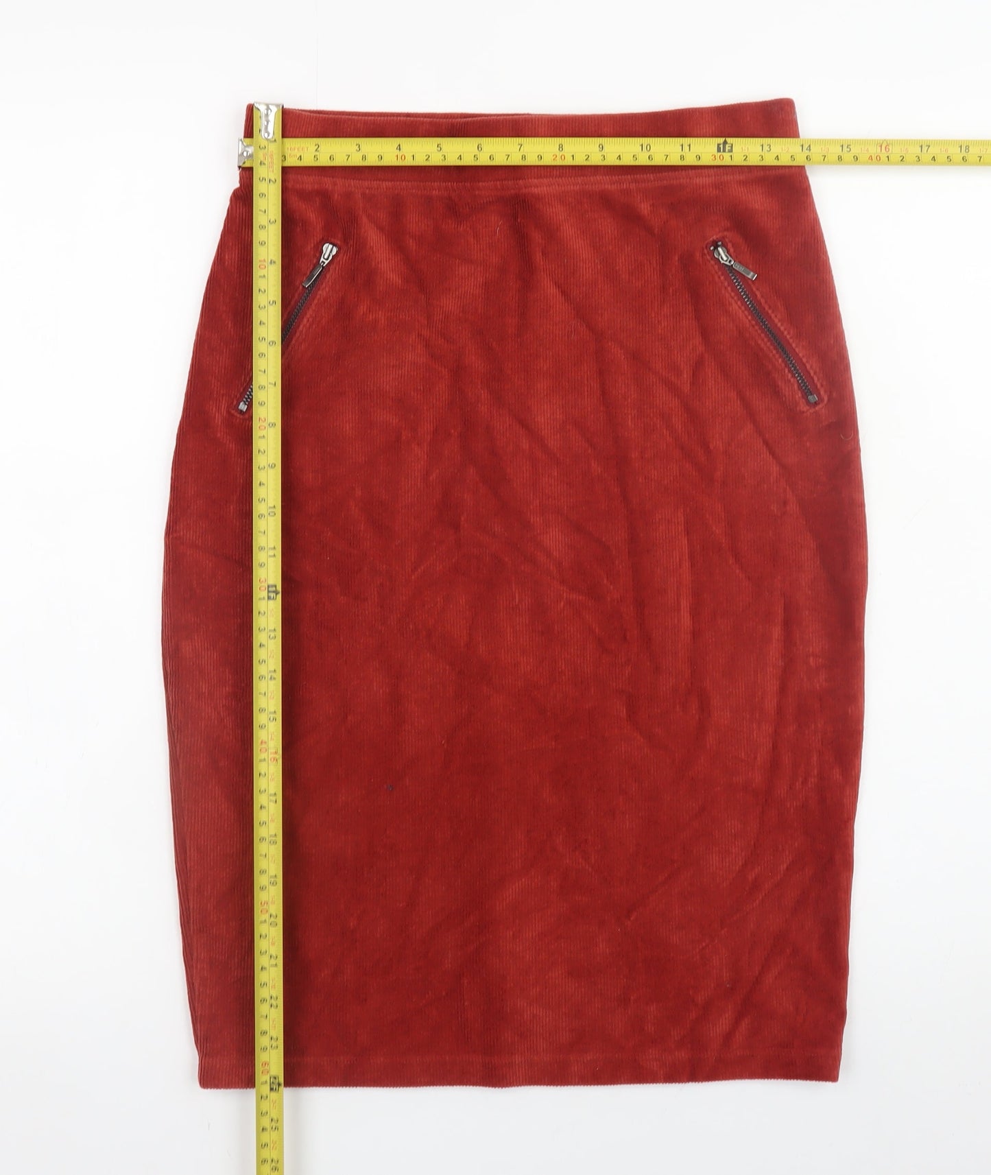 Tu Women Red Corduroy Stretch Skirt Size 10 with Zip Pockets