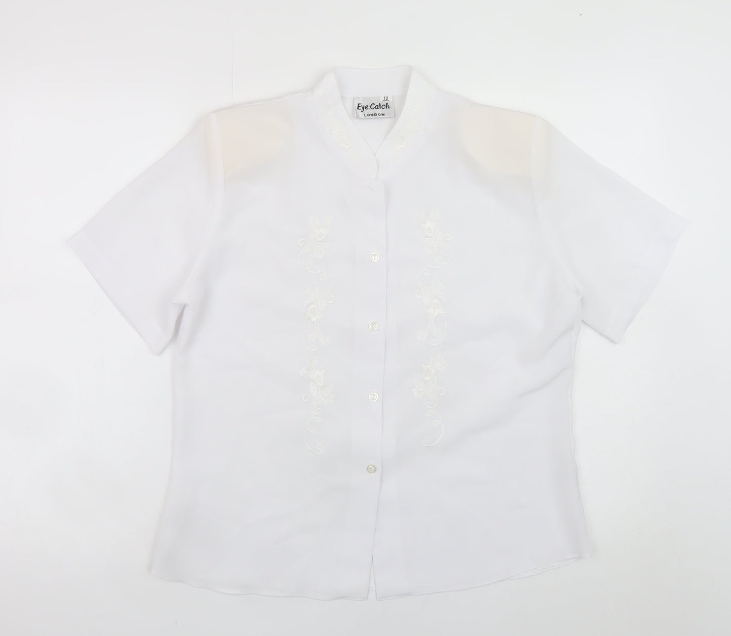 Eye Catch London Women's White Embroidered Short Sleeve Blouse Size 12