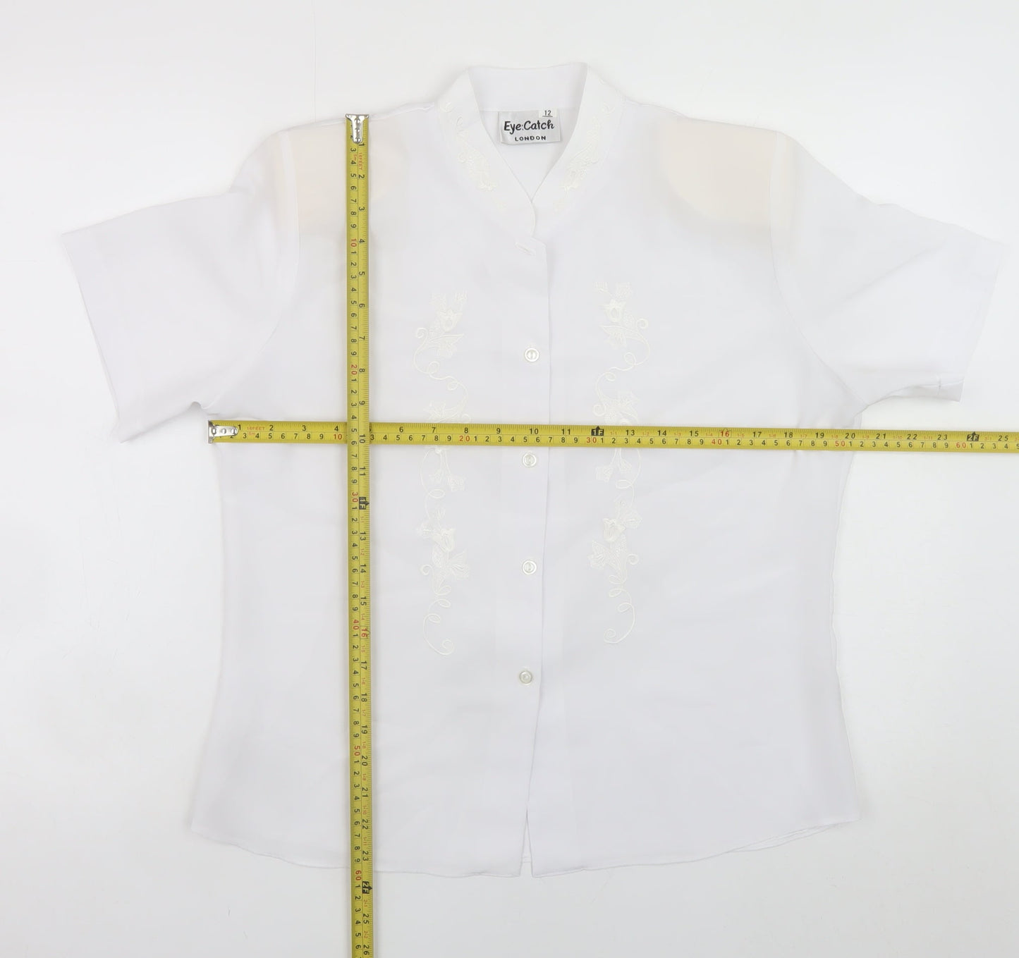Eye Catch London Women's White Embroidered Short Sleeve Blouse Size 12