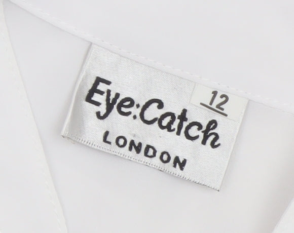 Eye Catch London Women's White Embroidered Short Sleeve Blouse Size 12