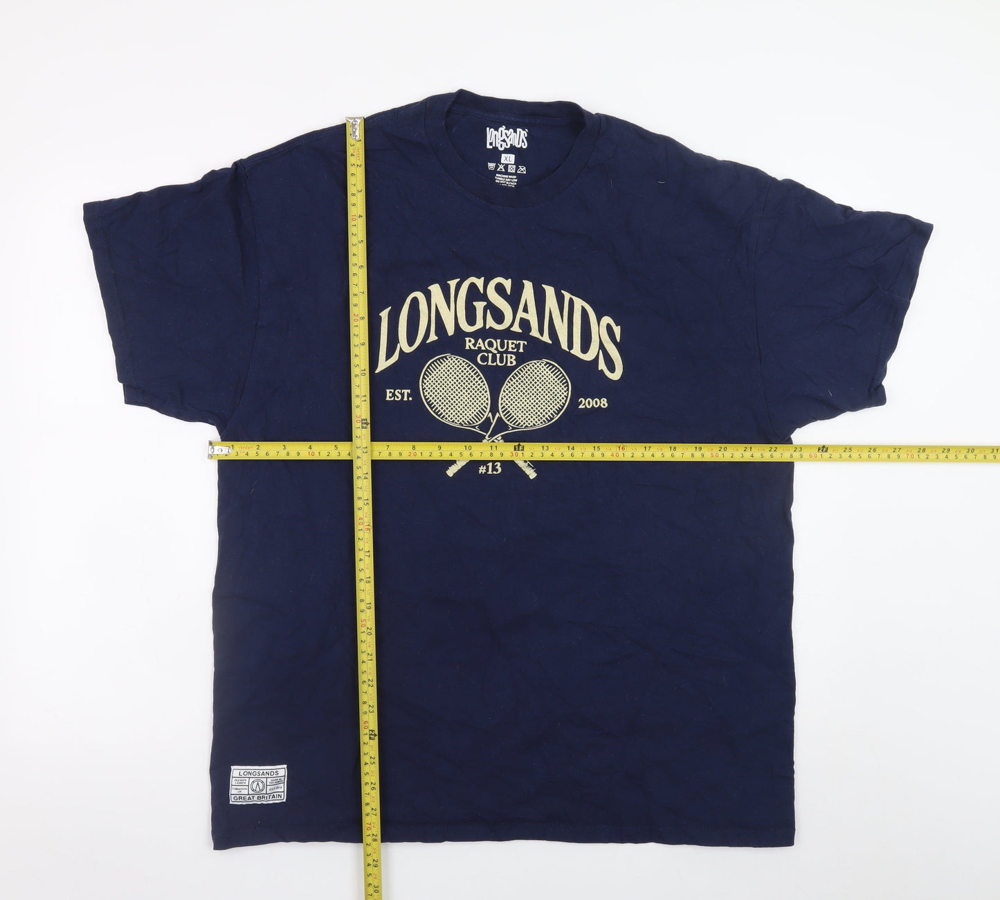Longsands Men's Navy XL Graphic Raquet Club Cotton T-Shirt