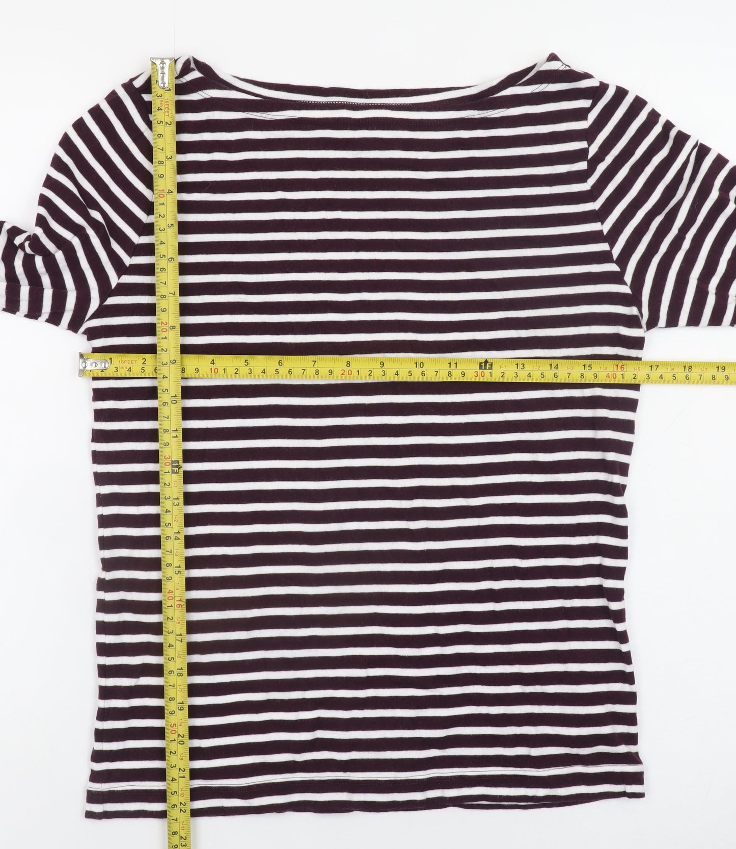 GAP Women’s Black & White Striped Long Sleeve Boat Neck Cotton Modal Jersey Top L