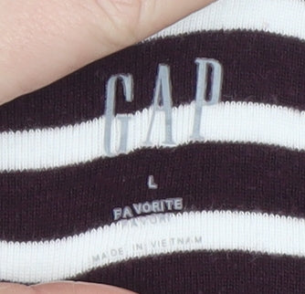 GAP Women’s Black & White Striped Long Sleeve Boat Neck Cotton Modal Jersey Top L