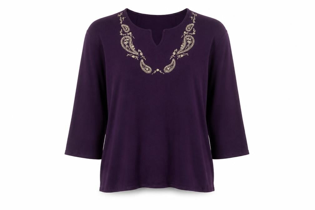 Melissa Women's Purple Embroidered Viscose Tunic Blouse M
